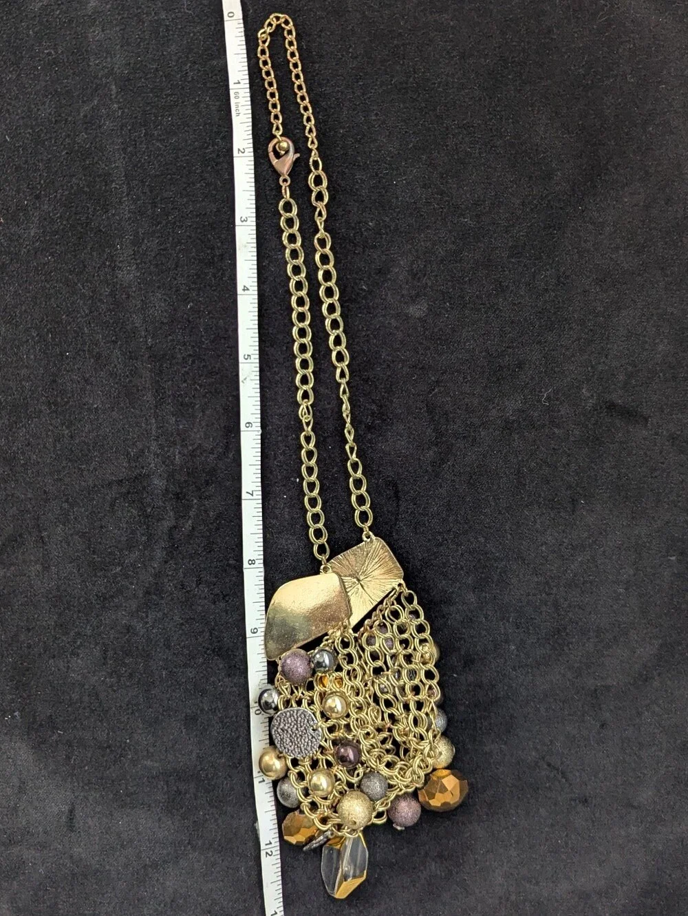 Statement Gold-Tone and Multi-Bead Cluster Necklace